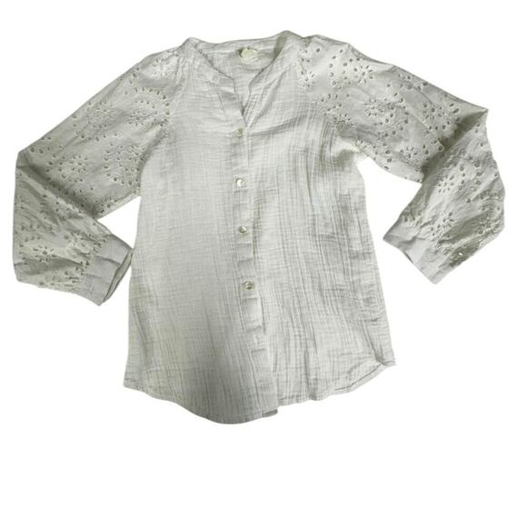 Nicole Miller White   3/4 Sleeve Artelier Embroidered Eyelet Button up Blouse M - Picture 6 of 14